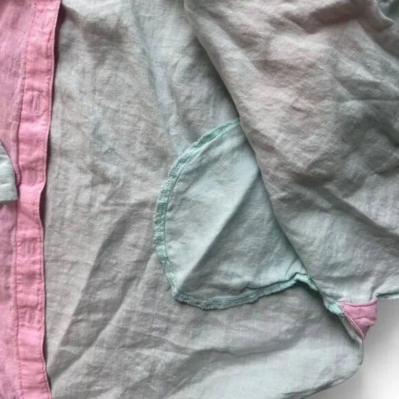 100% Linen Lands' End Pastels Colour block shirt with pockets. Size S (6-8) - Picture 5 of 8